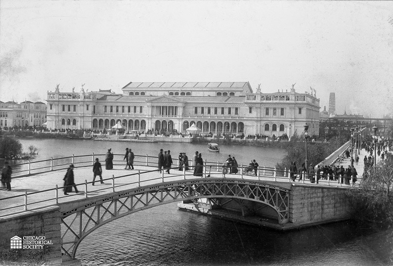 Women's Building, footbridge in foreground, World's Columbian Exposition Women's Building, footbridge in foreground, World's Columbian Exposition; Chicago, IL. Source: ICHi-16265. Chicago History Museum. Reproduction of photographic print, photographer unknown. Date: 1893.