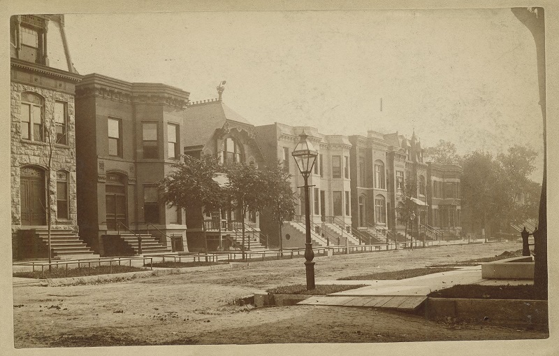 Boone Avenue and P Street. Description: Boone Avenue and P Street; Chicago, IL. Source: ICHi-52115. Chicago History Museum. Reproduction of photographic print, photographer unknown. Date: 1890.